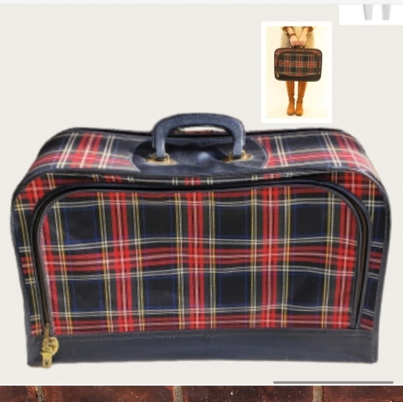 Vintage‎ 1960s plaid carry on suitcase - Picture 1 of 15